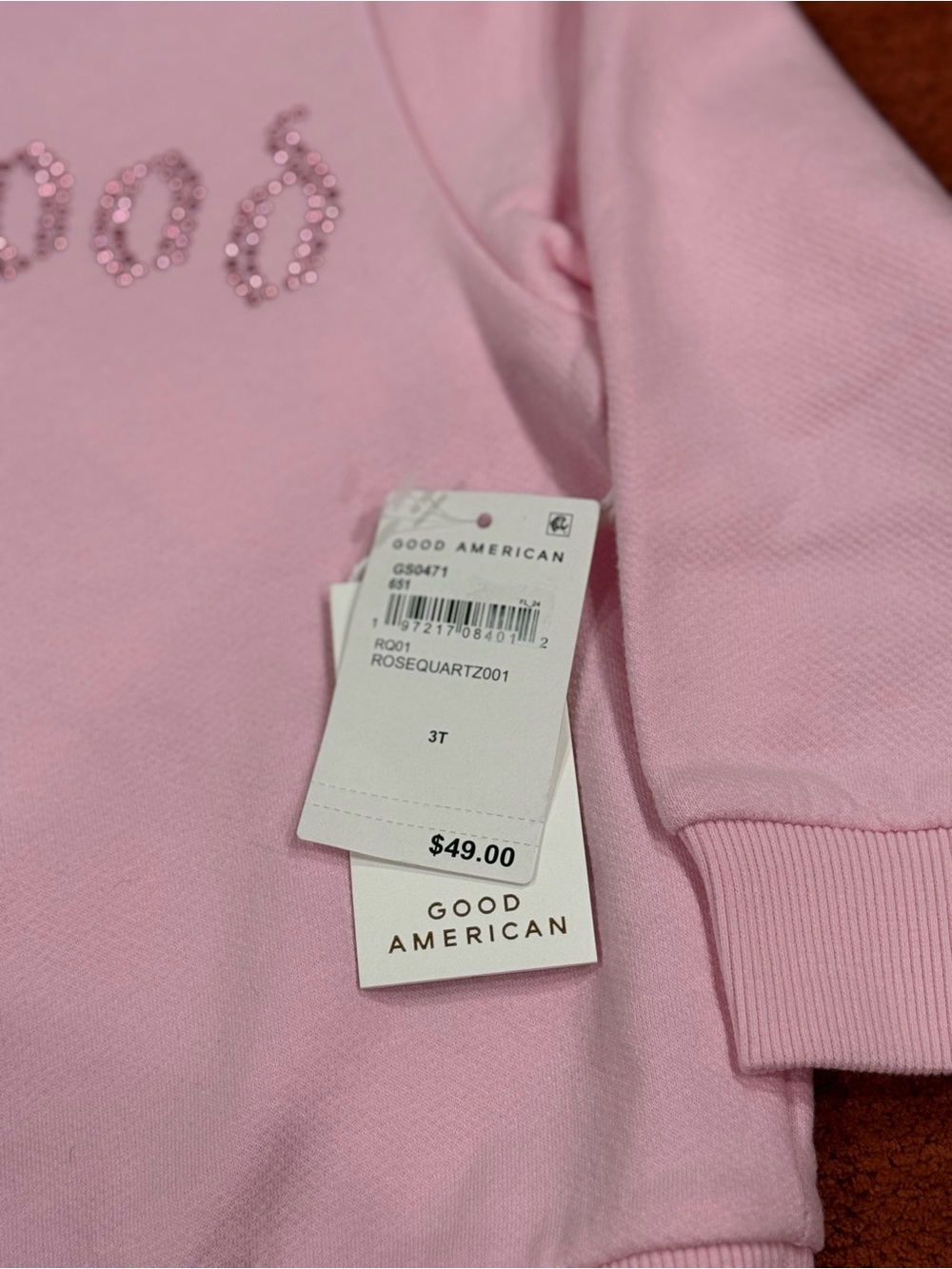 Good American Rose Quartz Pink Crystal Logo Crewneck Sweatshirt - Kids